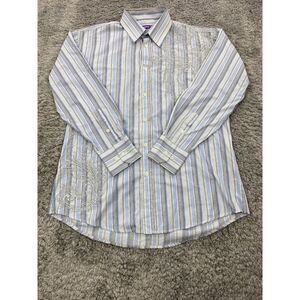 Empra Shirt Mens Large Blue Pinstriped Western Floral Embellish Cowboy Ranchwear